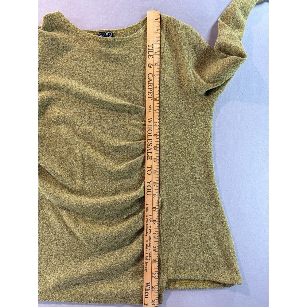 Y2K Clara Sun Woo Womens Top Small Green Knit Ruched Side Stretch USA Made - Picture 5 of 6